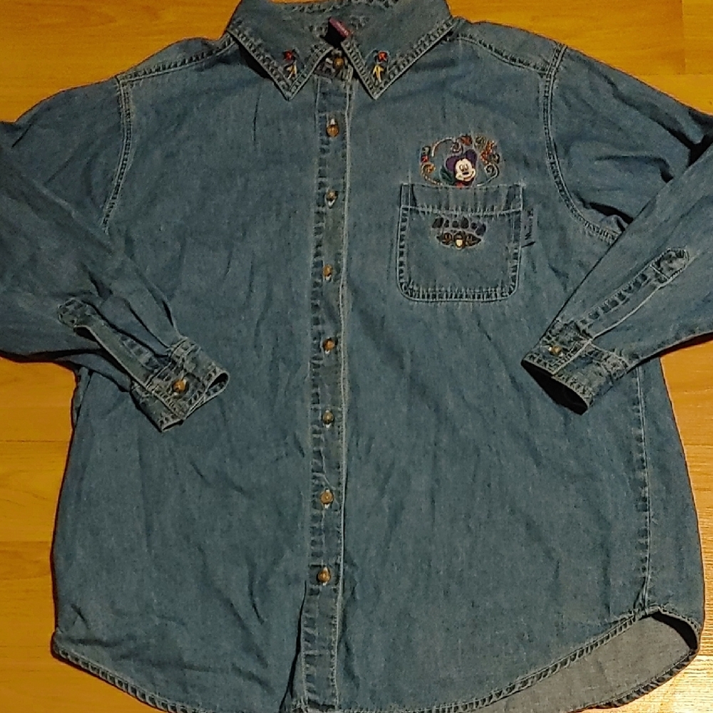 Vintage Disney Mickey Denim Shirt with Embroidery Sz 14W/16W
